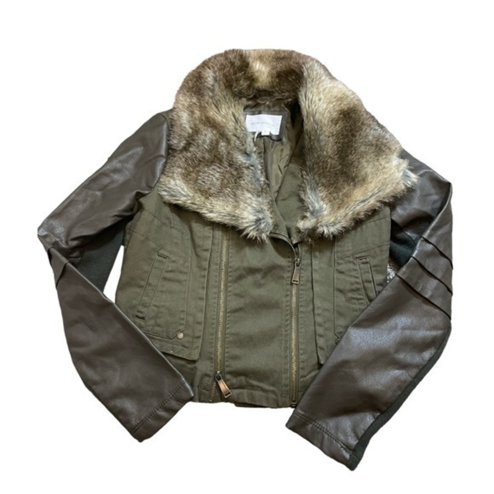 BCBGeneration Olive Green Fur Military Jacket